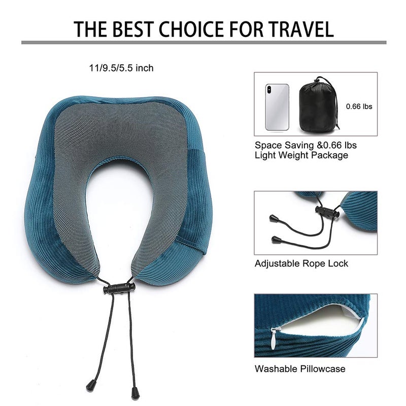 Umerci Memory Foam Neck Pillow with 360-Degree Head Support Lightweight Comfortable Travel Airplane Pillow with Storage Bag for Sleeping, Traveling,Car, Train, Bus and Home Use(Blue) - Image 5